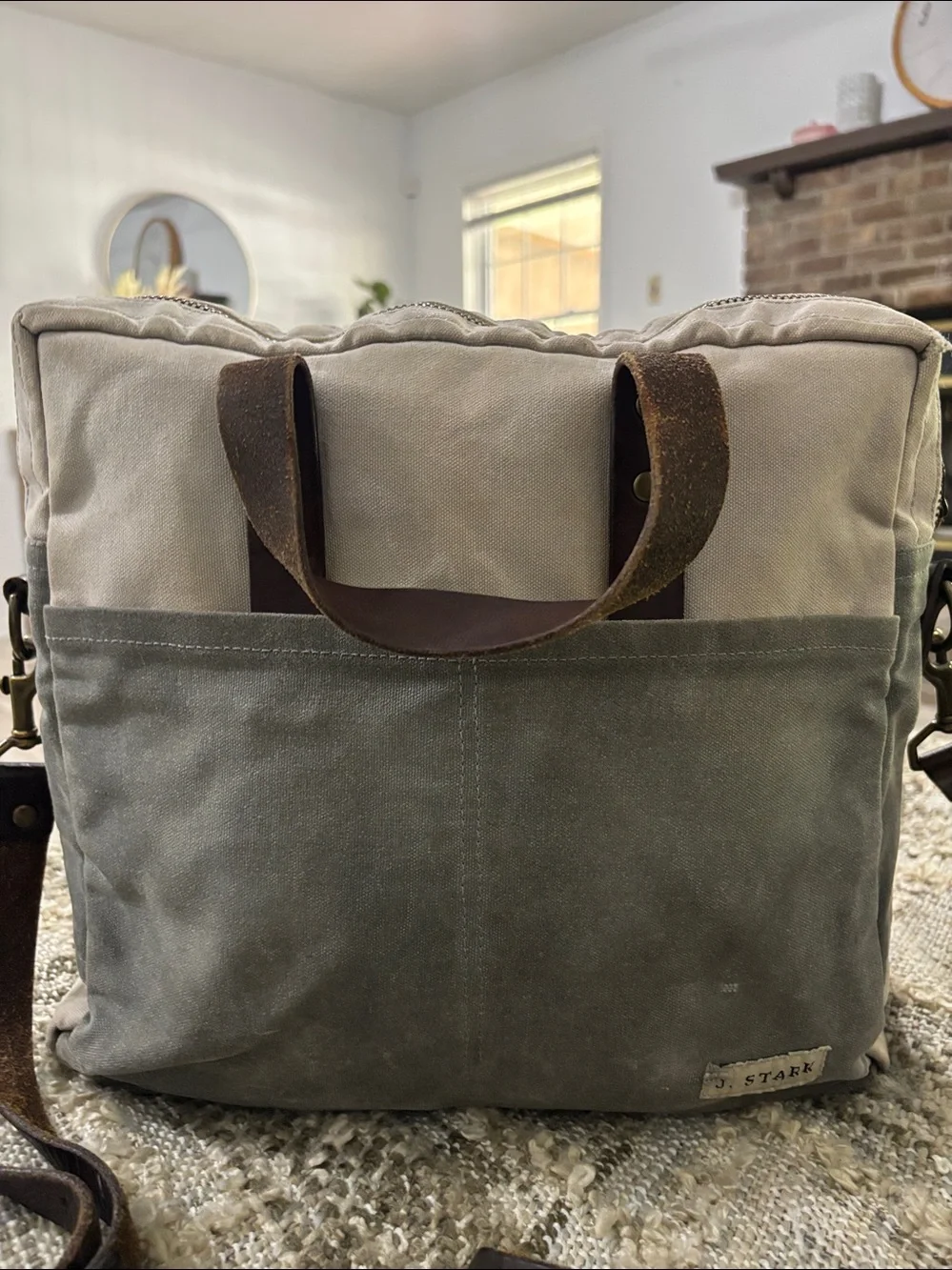 J. Stark Prospect Briefcase Canvas Messenger Waxed Rare Bag Leather Trim
